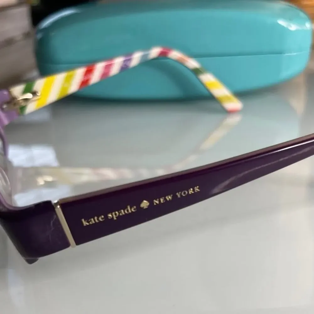 Kate Spade eyeglass frames and case purple with rainbow colors
